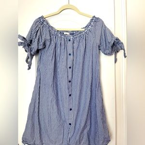 Blue and white striped mini dress